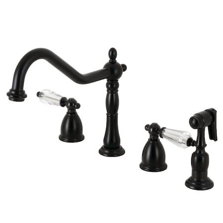 Kingston Brass Widespread Kitchen Faucet with Brass Sprayer, Matte Black KB1790WLLBS